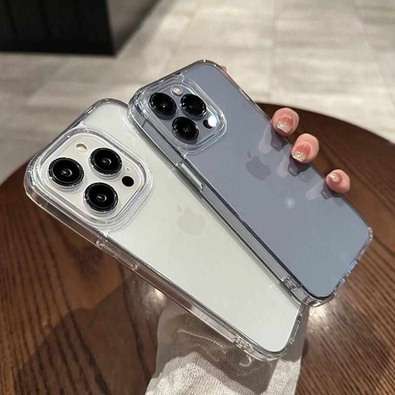 Transparent Shockproof Hard Acrylic Case For iPhone 16 15 14 13 12 Mini 11 Pro XS Max X XR 7 8Plus SE Soft Silicone Bumper Cover