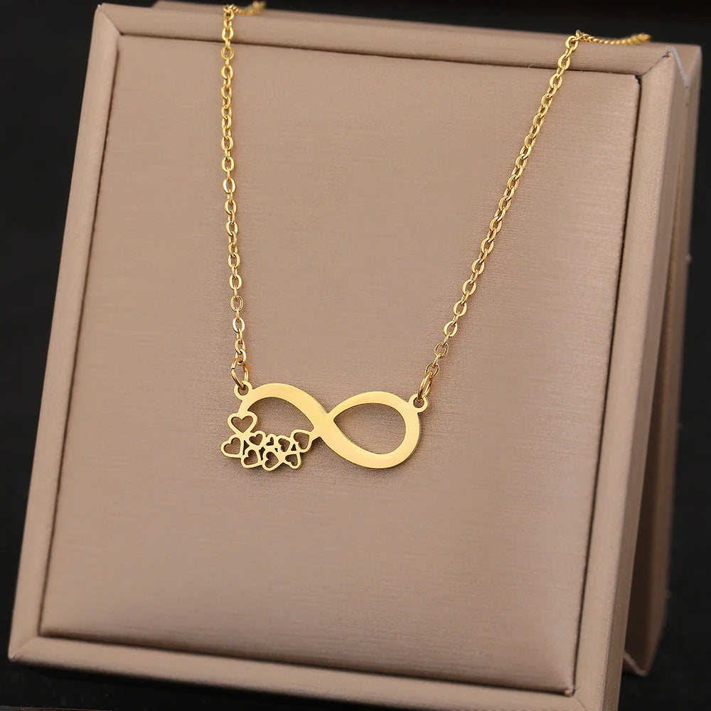 Stainless Steel Necklaces Elegant Exquisite Heart Infinity Symbol Heartbeat Pendants Chain Trend Fine Necklace For Women Jewelry