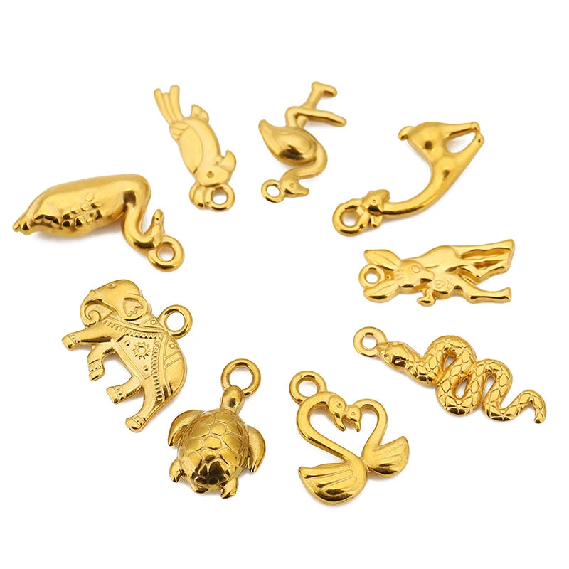 3pcs Stainless Steel Animals Pendant Owl Flamingo Giraffe Turtle Snake Charm for DIY Earring Necklace Jewelry Making Accessories