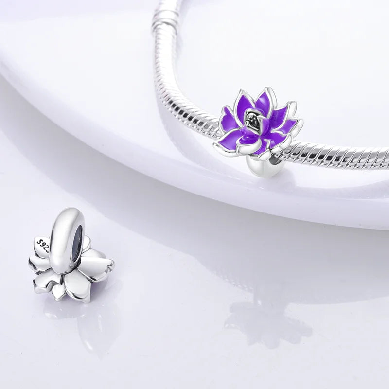 Brilliant Colorful Flower Charm Beads 925 Sterling Silver Bellflower Tulip Rose Dangle Fit Original Bangle Bracelet DIY Jewelry