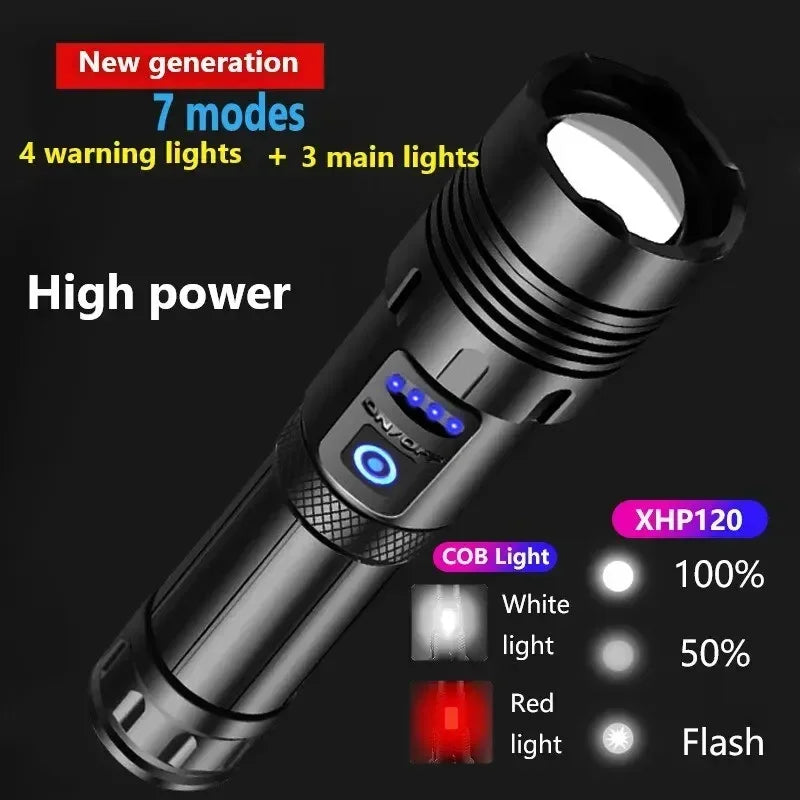 Super XHP120 Powerful Led Flashlight High Power Torch Light Rechargeable Tactical Flashlight Built-in 18650 Battery Camping Lamp