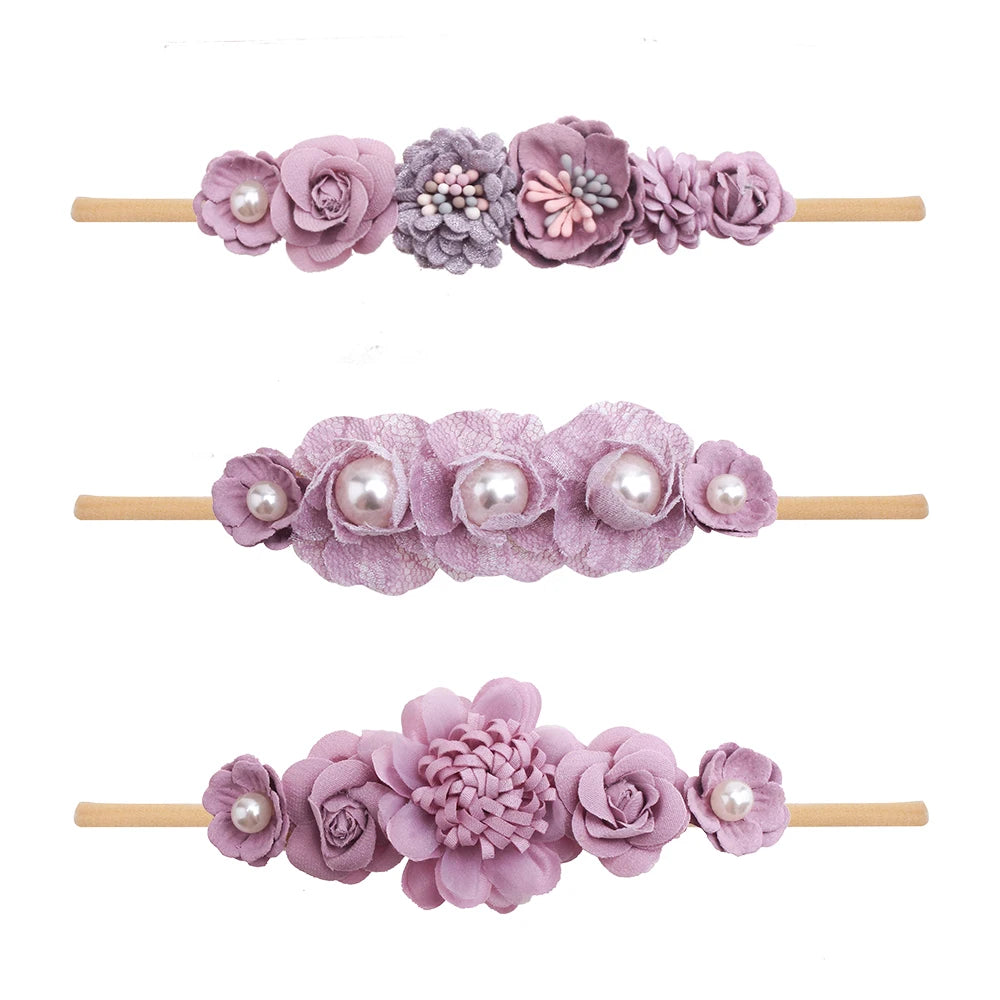 3pcs/set Baby Girl Headband Newborn Elastic Flower Toddler Hair Band Kids Headwear Nylon Soft Hairbands Child Hair Accessories