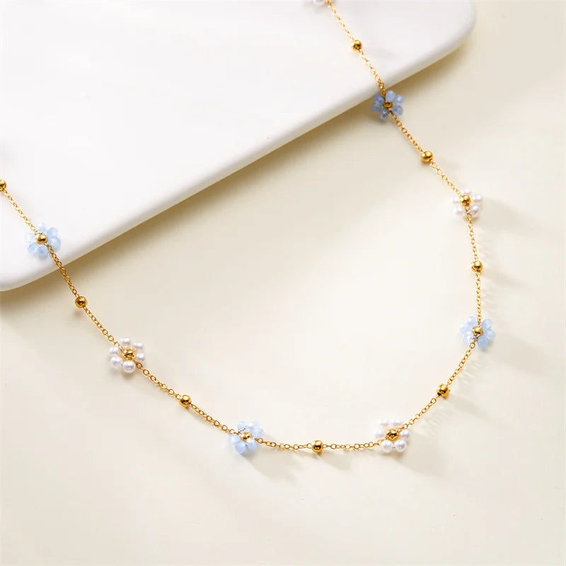 Sweet Cute Crystal Pearl Flower Bracelets for Women Fashion Gold Color Chain Charm Bracelet Necklace Jewelry Wholesale