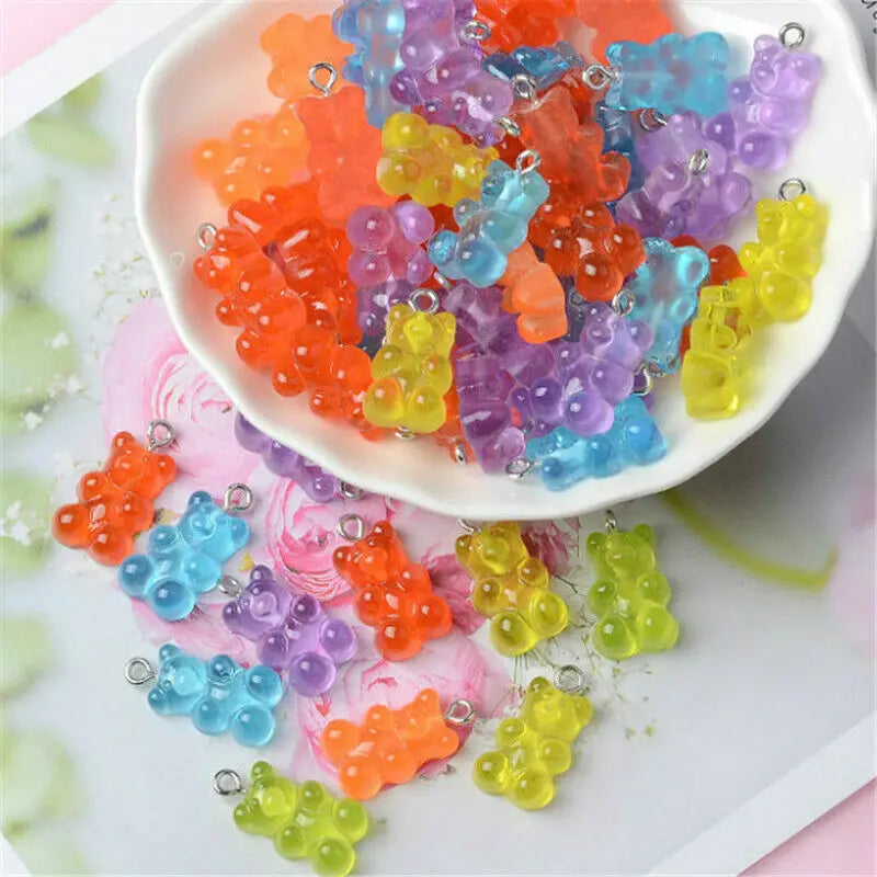 10/50pcs Candy Color Gummy Mini Bear Charms Pendant for Making Cute Earrings Pendant Necklace DIY Creative Jewelry Finding