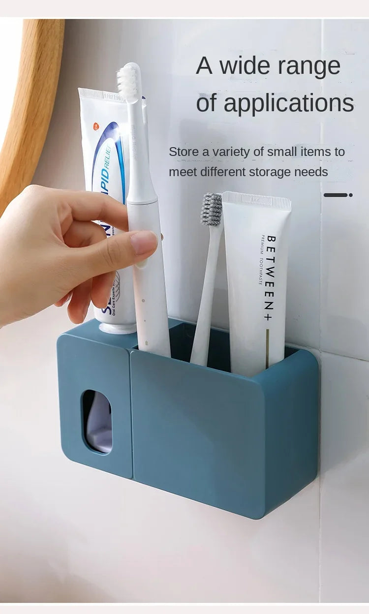 2 In 1 Toothpaste Dispenser With Toothbrush Holder Wall Mount Automatic Tooth Paste Squeezer Bath Organizer Bathroom Accessories