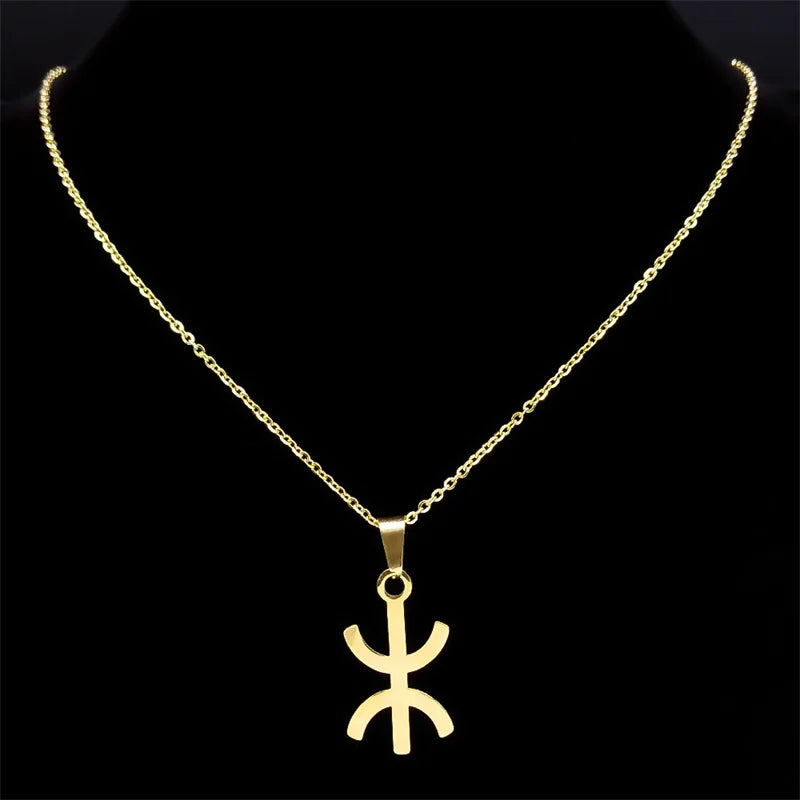 Africa Berbers Symbol Pendant Necklace Stainless Steel Gold Color Amazigh ⵣ Letter Ethnic Amulet Style Chain Necklaces Jewelry