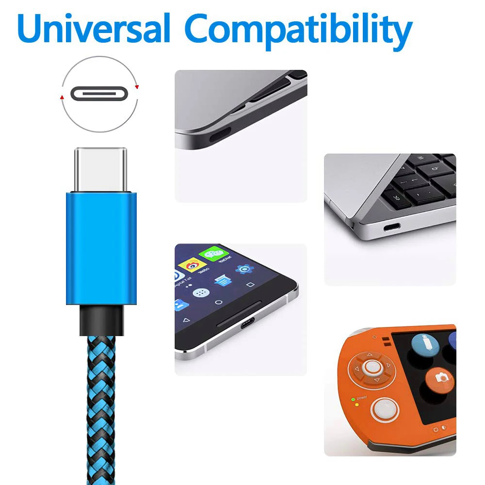 USB Type C Cable Date Sync 2.4A Fast Charging Nylon Braided Wire Charger Cable For Samsung Huawei Android Mobile Phone 1M 2M 3M