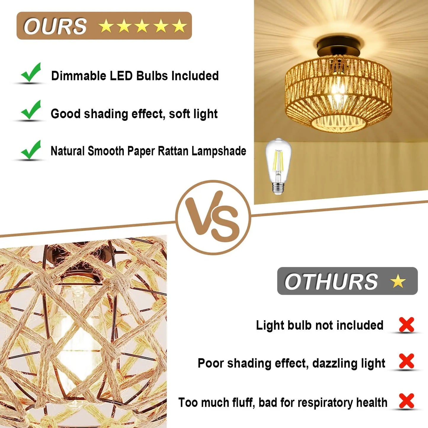 Rattan Ceiling Lamp E27 LED Lights Hand Woven Bedroom Hanging Lamps For Ceiling Light Modern Home Decoration Light Fixture