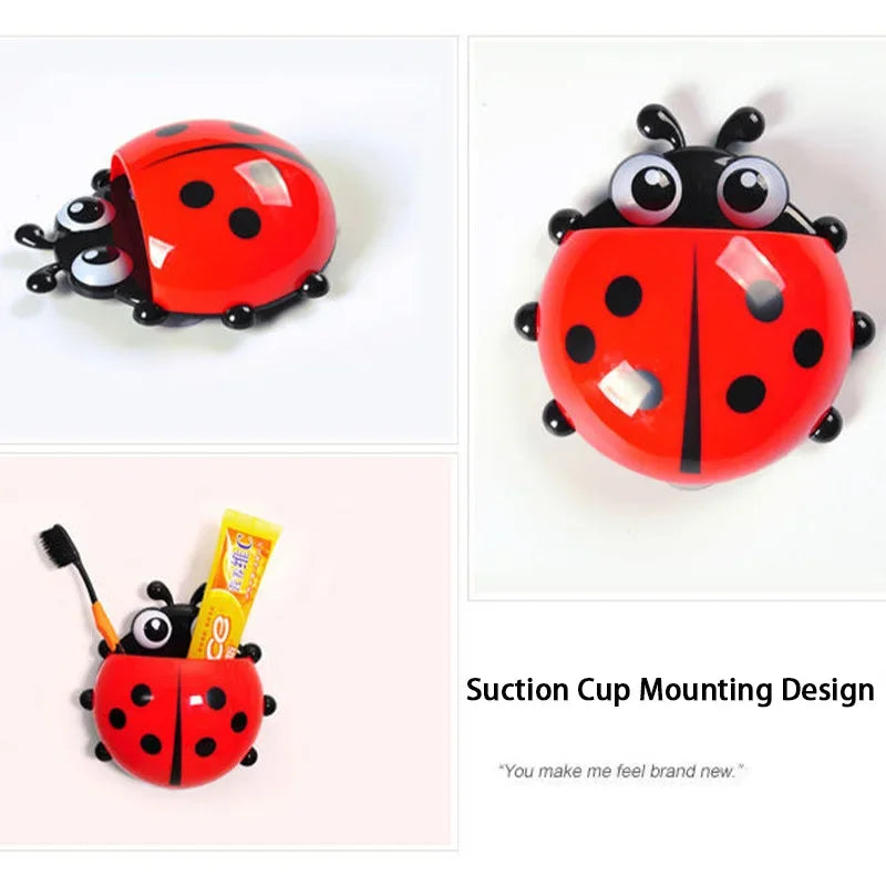 1pc Cute Suction Cup Toothbrush Holder,Creative Seven-Star Ladybug Pen Storage Holders,Children Brush Teeth Bathroom Accessories