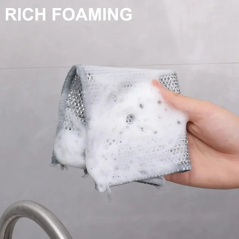 20/5pcs Thickened Steel Wire Cleaning Cloth Non-Scratch Double-layer Iron Microfiber Mesh Dishrag Washing Pot Rags Kitchen Towel