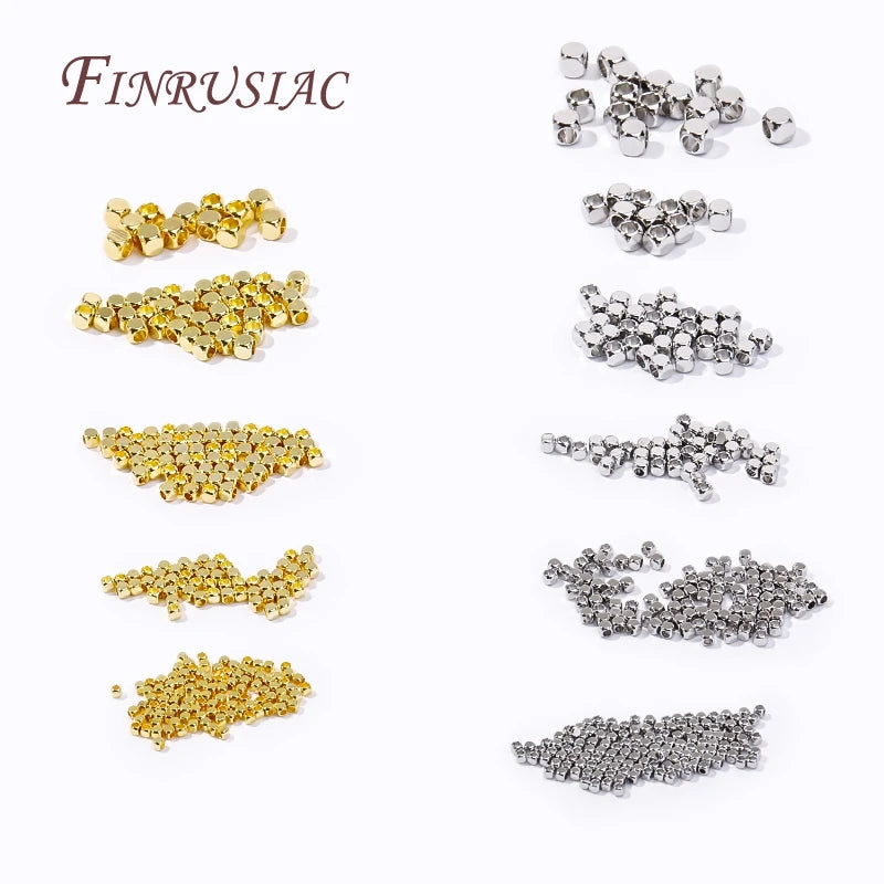 18K Gold Plated Square Spacer Beads DIY Bracelet Necklace Accessories Brass Metal Cube Beads For Jewelry Making Supplies