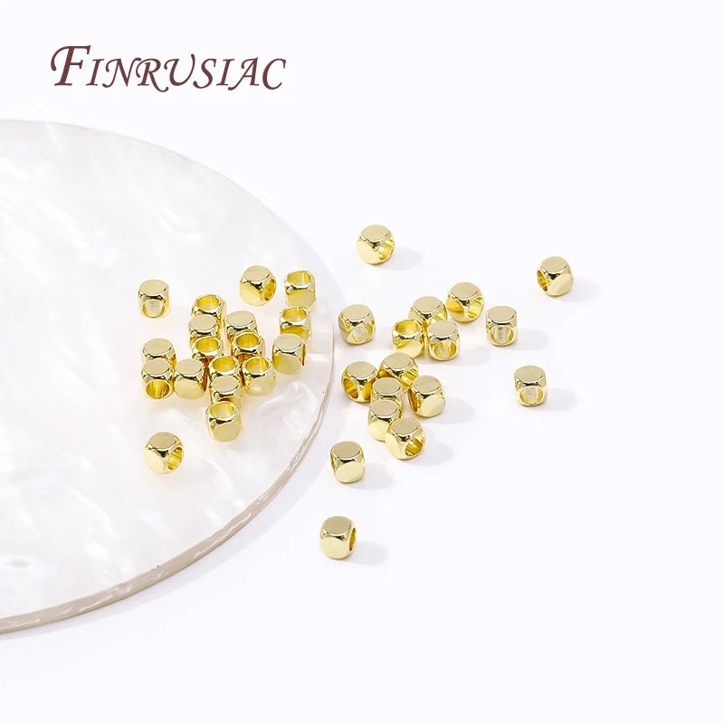 18K Gold Plated Square Spacer Beads DIY Bracelet Necklace Accessories Brass Metal Cube Beads For Jewelry Making Supplies