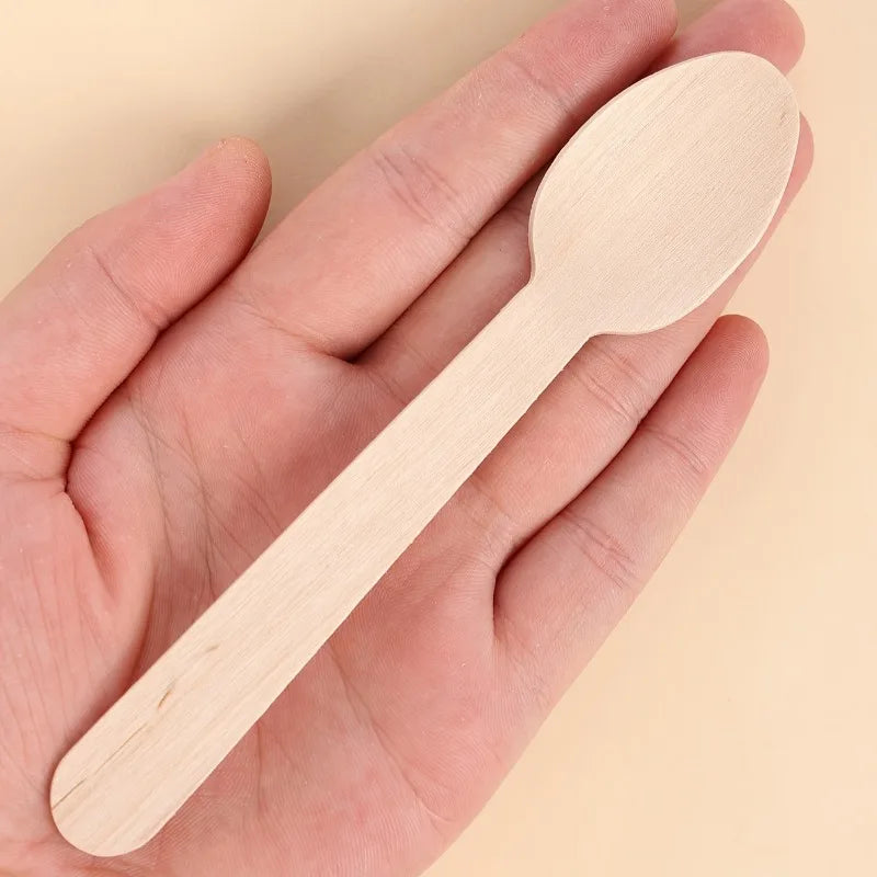 50/100PCS Disposable Wooden Forks Spoons Knives Parties Weddings Cafes Environmentally Friendly Disposable Wooden Tableware