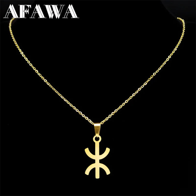 Africa Berbers Symbol Pendant Necklace Stainless Steel Gold Color Amazigh ⵣ Letter Ethnic Amulet Style Chain Necklaces Jewelry