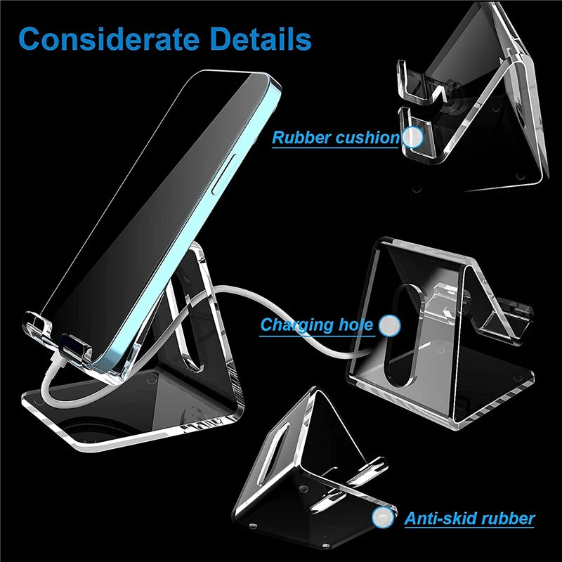 Universal Transparent Acrylic Mobile Phone Accessories Portable Mini Desktop Stand Table Cell Phone Holder For iPhone Samsung