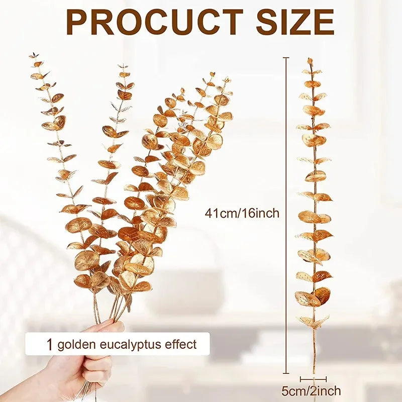 Golden Eucalyptus Artificial Eucalyptus Leaves for Home Flowers Bouquet Centerpiece Wedding Decoration 38cm Artificial Flower