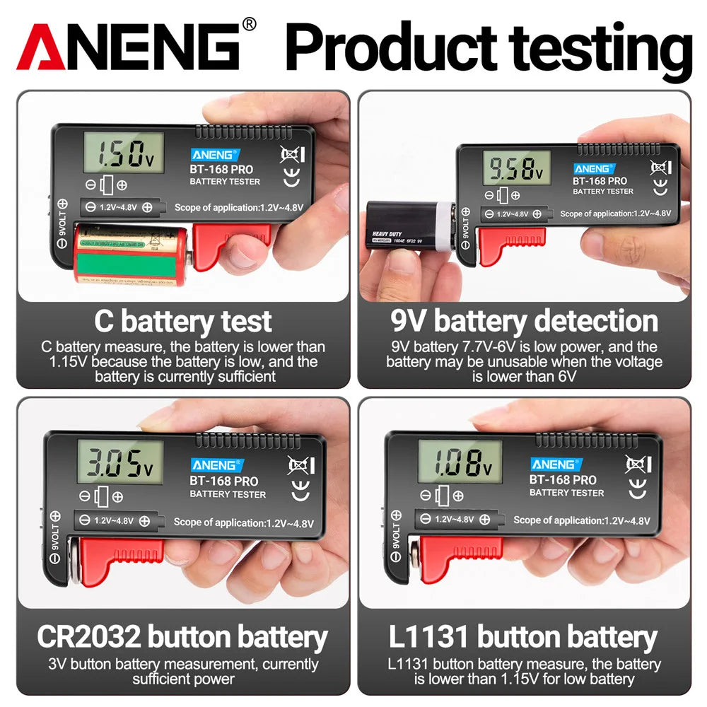 ANENG BT-168 PRO Digital Lithium Battery Capacity Tester Checkered load analyzer Display Check AAA AA Button Cell Universal test