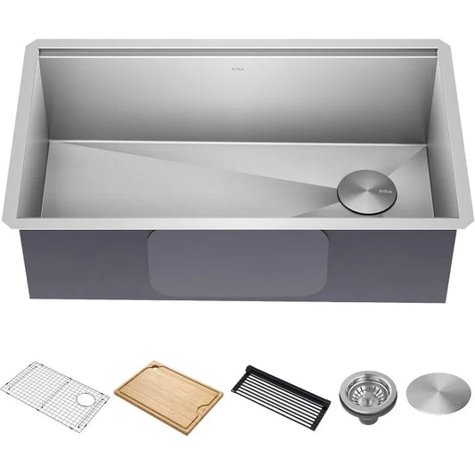 32-inch Undermount 16 Gauge Stainless Steel Single Bowl Kitchen Sink with Accessories, 32 Inch