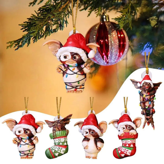 Gremlins Santa Hat Hanging Christmas Tree Decoration Pendant Cute Puppy Acrylic Ornament Christmas Gift Festive Party Supplies