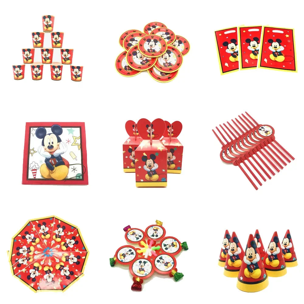 Red Mickey Mouse Children's Theme Birthday Party Arrangement Decorative Paper Cup Draw Flag Tablecloth Disposable Party Supplies