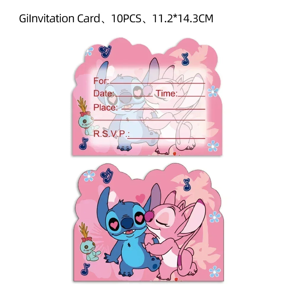 Disney Children's Party Decoration Pink Cartoon Interstellar Stitch Angel Series Disposable Tableware Flag Balloon