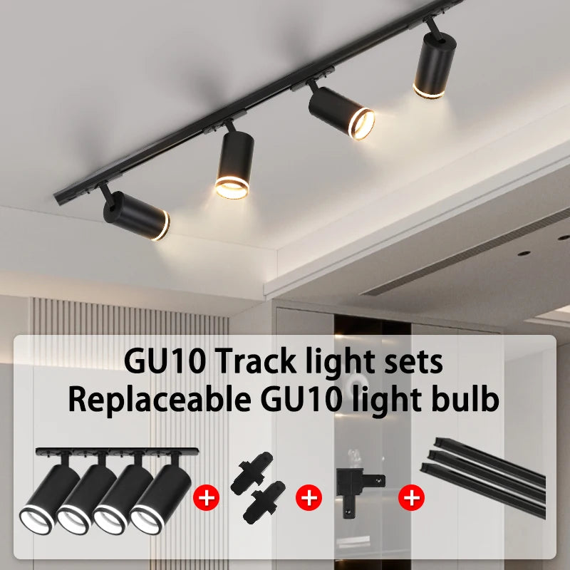 LED Track Light GU10 Ceiling Spot Light Fixture for Living Room Shop Kitchen Spotlight Track Lighting Rail Ceiling Lamp Sets