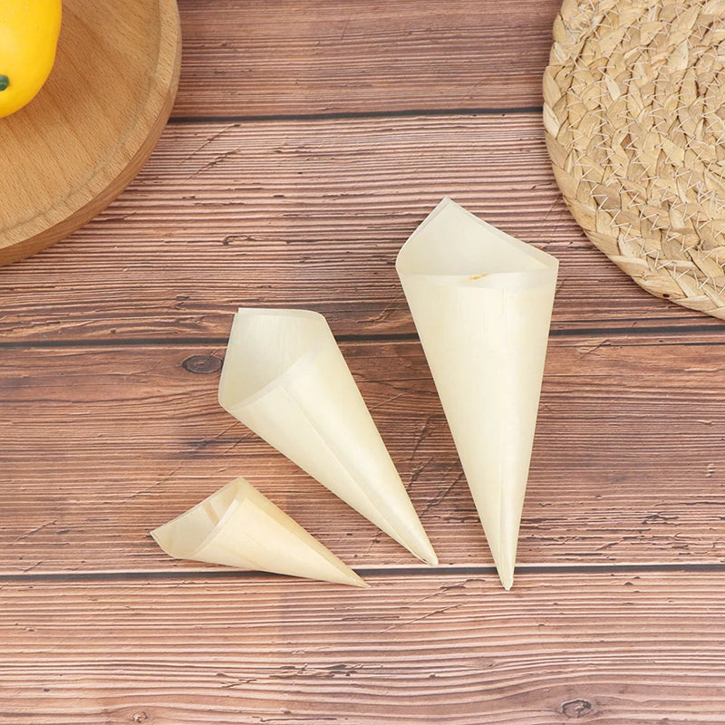 50 Pcs Disposable Wood Appetizer Cones Ice Cream Cone Cups Party Candy