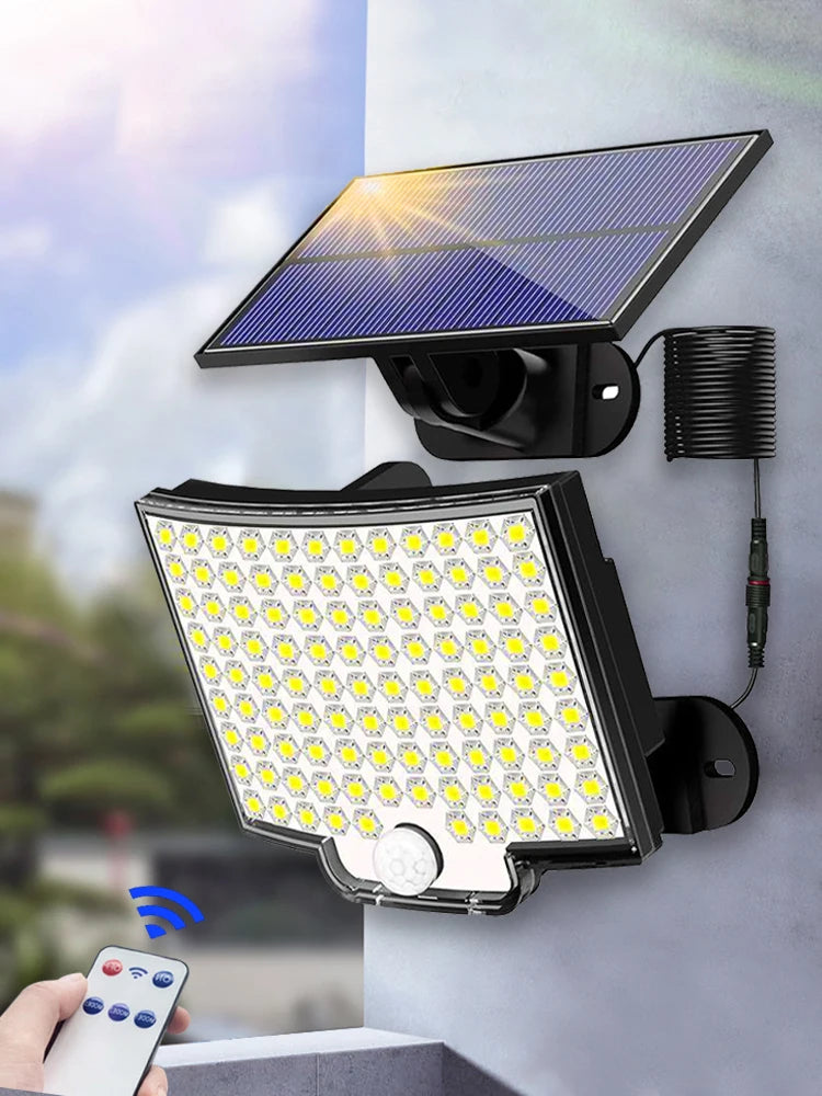 106LED Solar Light Outdoor Waterproof with Motion Sensor Floodlight Remote Control 3 Modes for Patio Garage Backyard