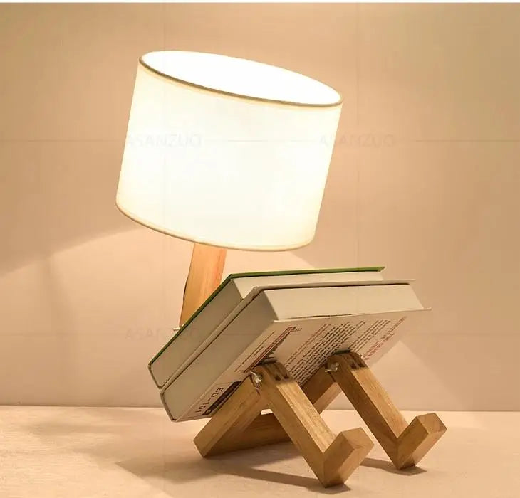 Wooden Robot Shaped Table Lamp Art Decor Home Living Room Bedroom bedside lamps Study Desk Lamp E14 Wood Luminaires