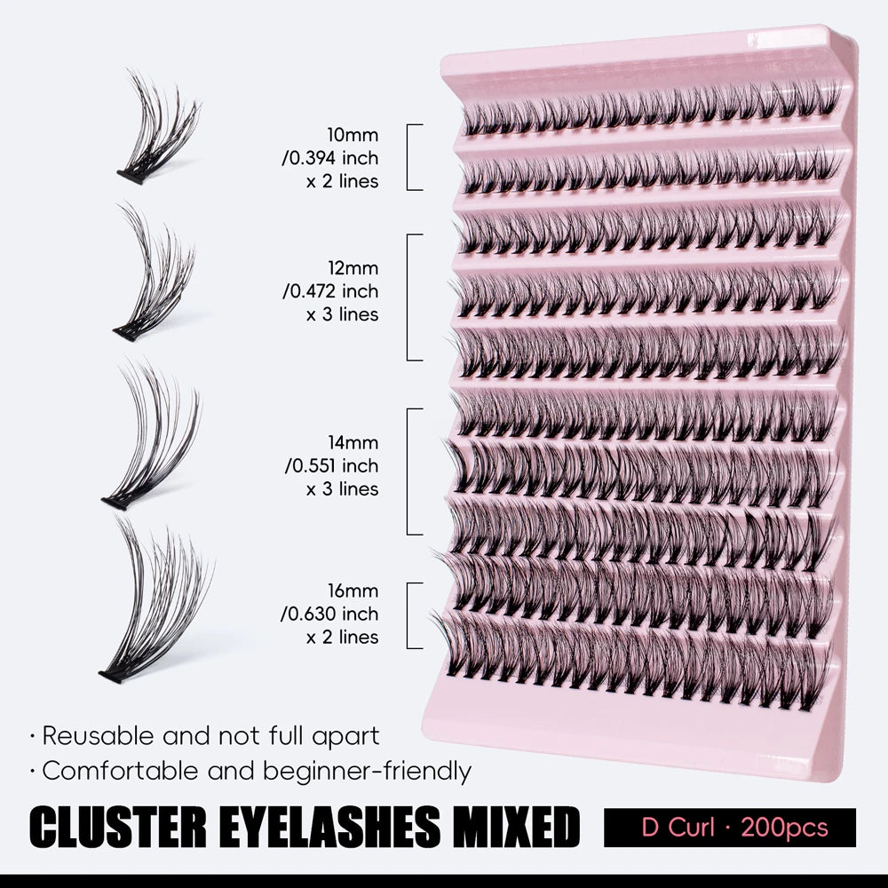 20P 30P 40P DIY Mink Eyelash Clusters Mixed Tray Individual Cat Eye 3D False Eyelash Extension Bundle Makeup Tool