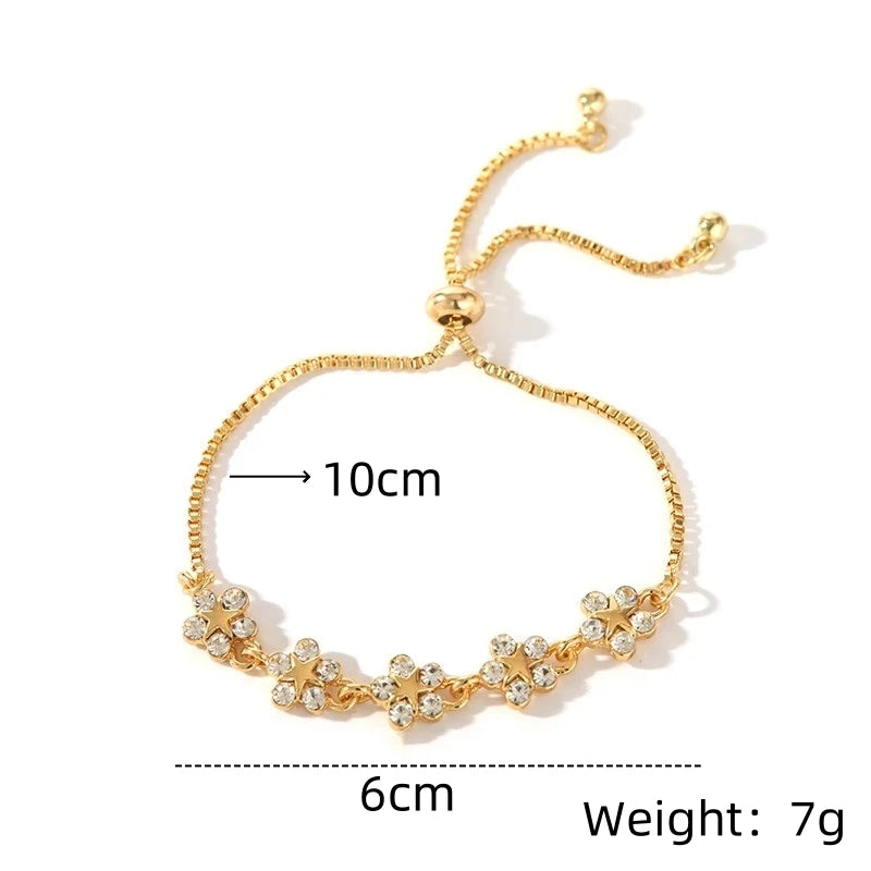 Korean New Luxury Crystal Flower Cubic Zirconia Pendant Bracelet Women Round Butterfly Shiny Rhinestone Bangle Jewelry