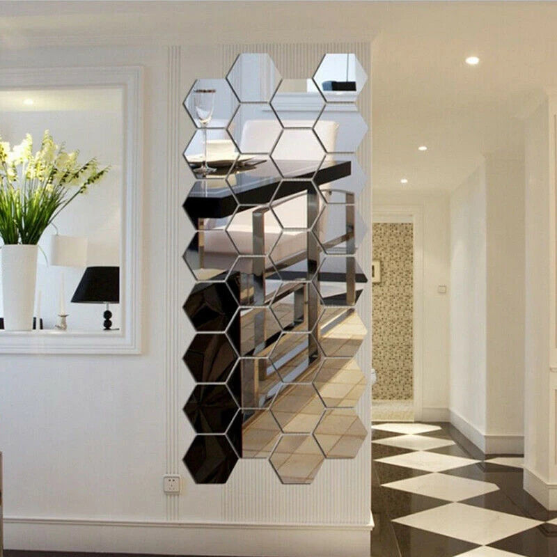 12pcs 3D Hexagon Decorative Mirrors DIY Removable Living-Room Wall Sticker High-adhesive Art Ornaments For Home Wall Decoration