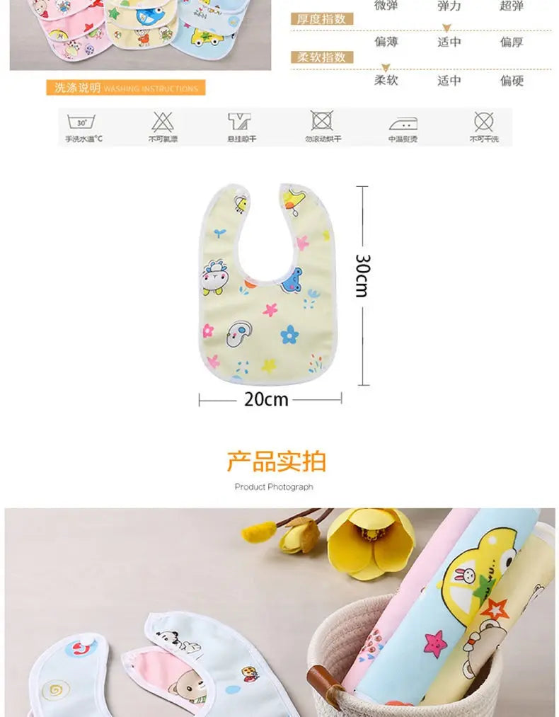 Baby Bibs Cotton Thickening Water Absorption Waterproof Bibs Baby Feeding Protection Burp Cloths Cartoon Pattern Fit Baby Stuff