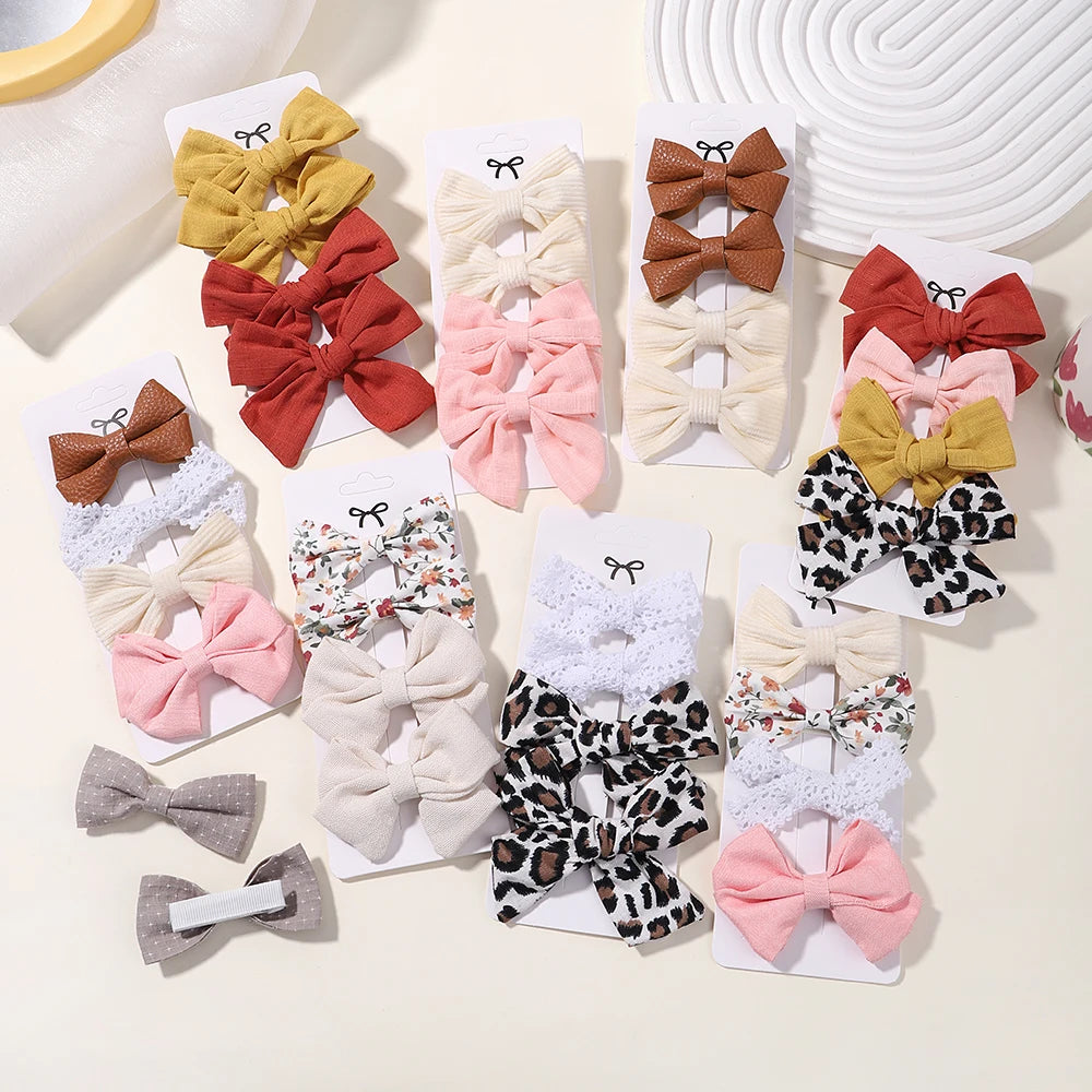 4PCS/Set Muslin Baby Girls Bows Hair Clips Hairpins Hairclip For Kids Cotton Linen Barrette Flower Print Side Pin Accessories