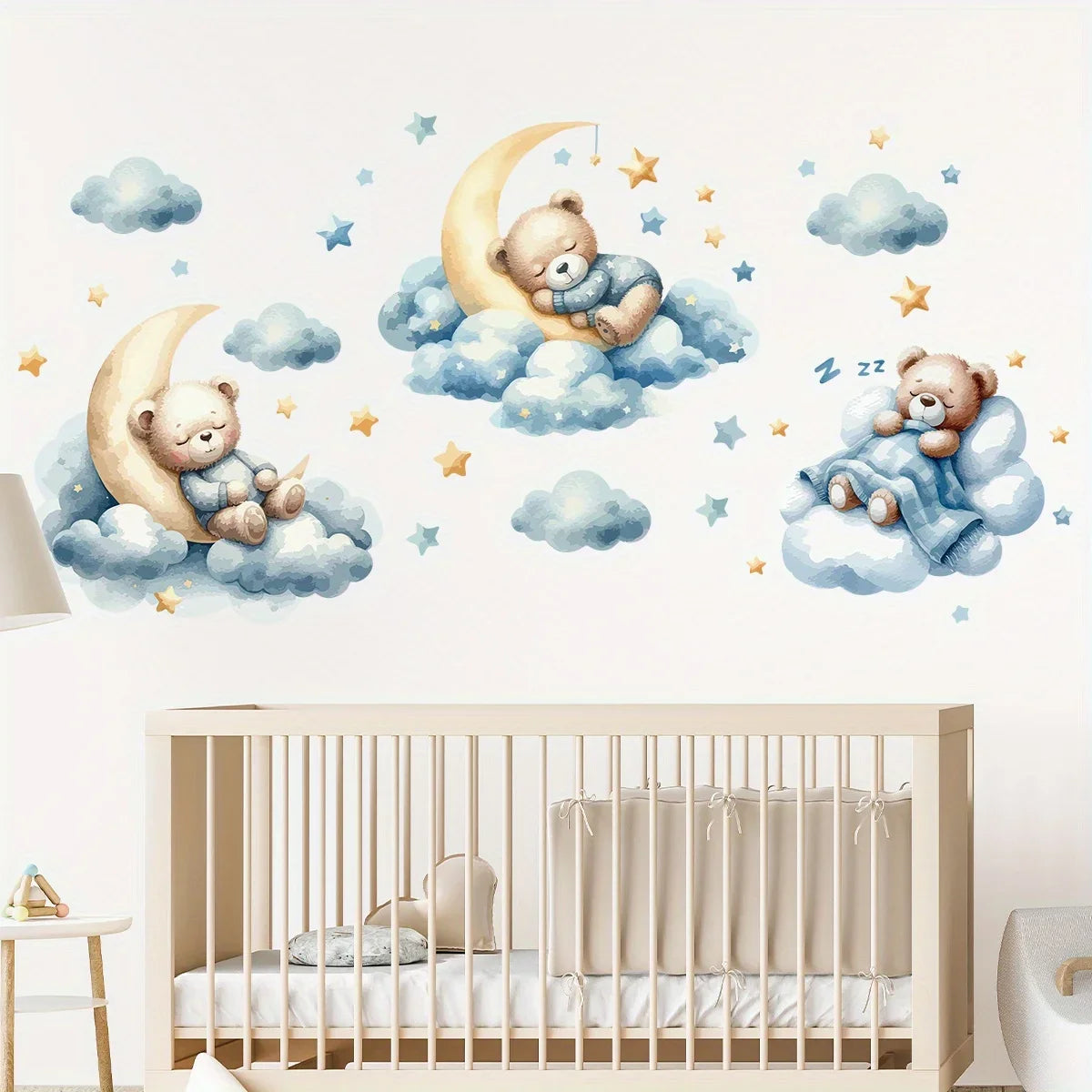 1Pc Cartoon Teddy Bear Sleeping on Clouds Animal Wall Stickers Room Decor Bedroom Children Kids Room Decoration Wall Decals Home