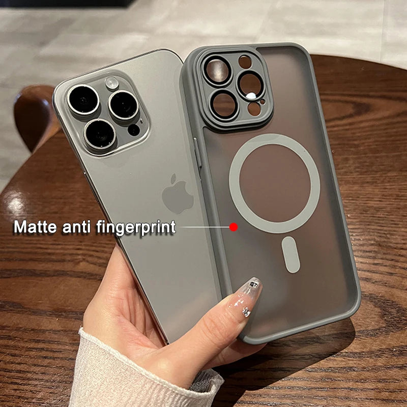 Luxury Magnetic Shockproof Matte Translucent Case for iPhone 16 15 14 13 12 11 Pro Max Plus for Magsafe Wireless Charge Cover