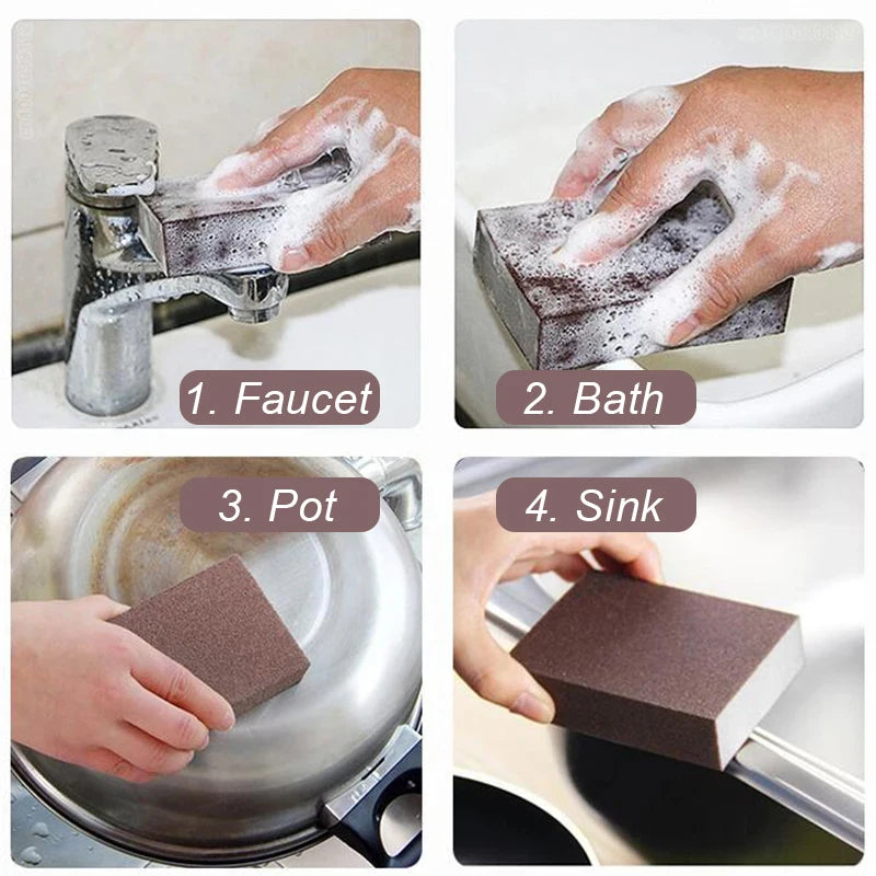 1/2/4/5/6/8Pcs Magic Sponge Eraser Carborundum Removing Rust Cleaning Brush Descaling Clean Rub for Cooktop Pot Kitchen Sponge