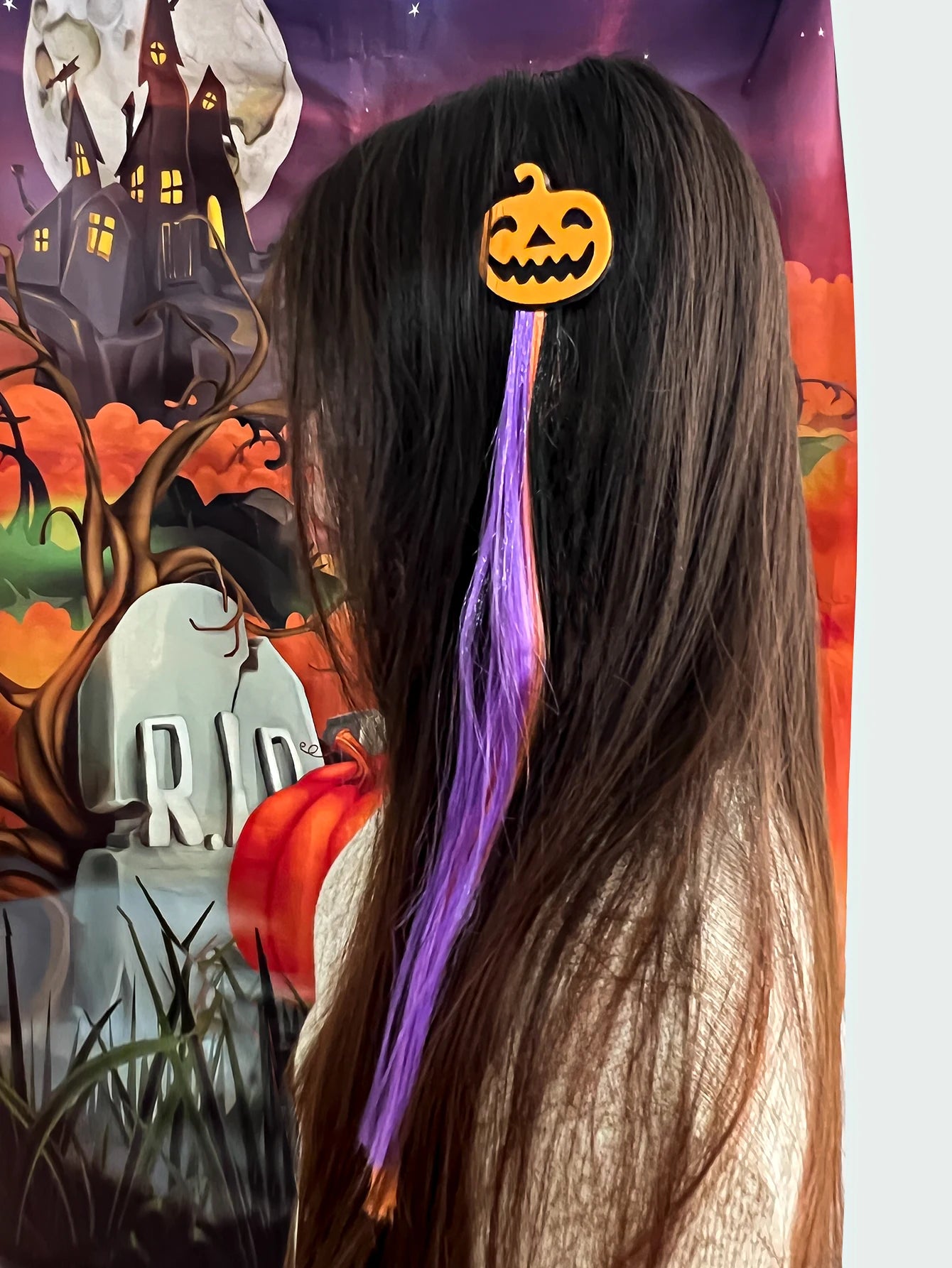 1Pcs Halloween Wig Hair Clips for Girls Women Colored Hair Extensions Accessories Hairpin for Halloween Party Present