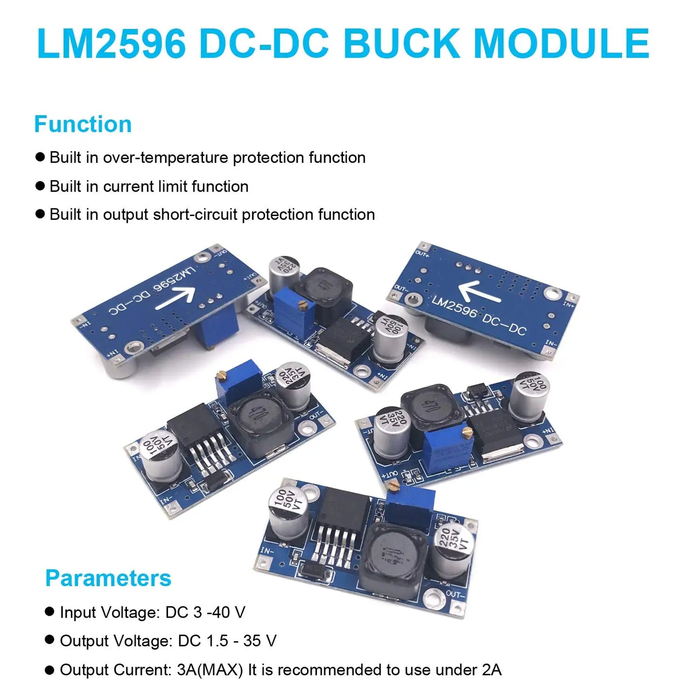 1pcs LM2596 Step Down Module DC to DC Adjustable Buck Converter Voltage Regulator Conversion Power Supply Module LM2596