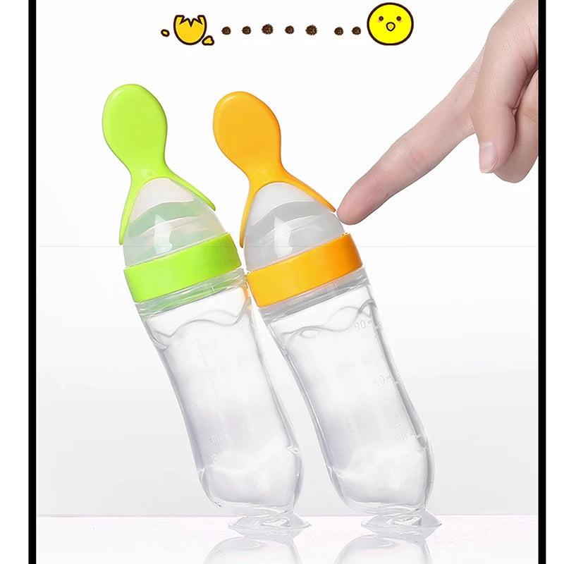 Baby Silicone Squeezing Feeding Bottle Newborn Baby Training Spoon Infant Cereal Food Supplement Feeder Bbay Safe Tableware