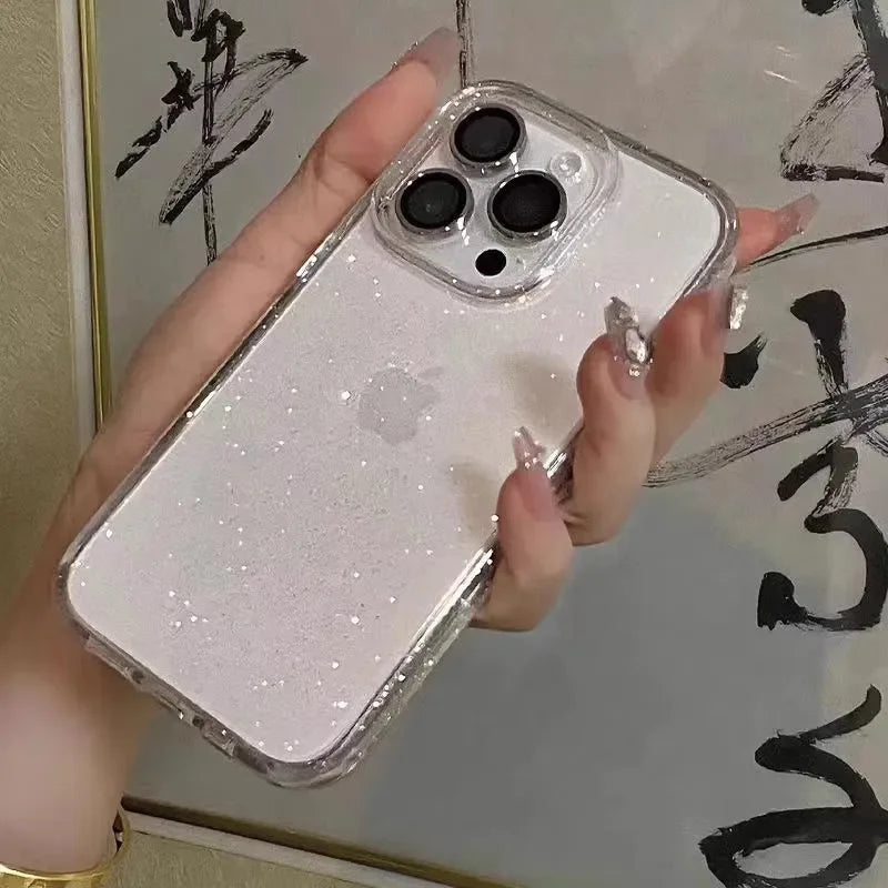 Luxury Bling Glitter Clear Phone Case For iPhone 16 15 14 13 12 11 Pro Max X XR XS 7 8 Plus Shockproof Transparent Soft Cover