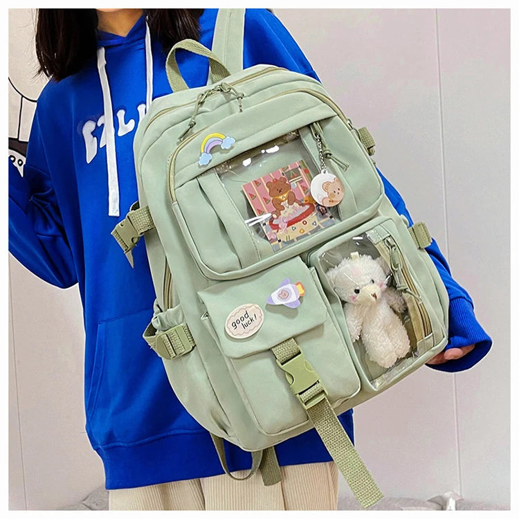 Cute Women Backpacks Waterproof Multi-Pocket Nylon School Backpack for Student Female Girls Kawaii Laptop Book Pack Mochilas