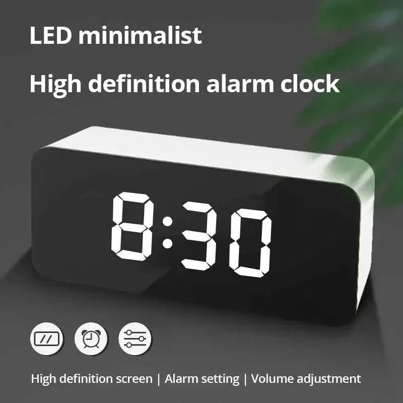 Mini Simple Electronic Clock LED Mirror Desk Clock Snooze Display Desktop Alarm Clock Car Clock Home Decoration With Temperature