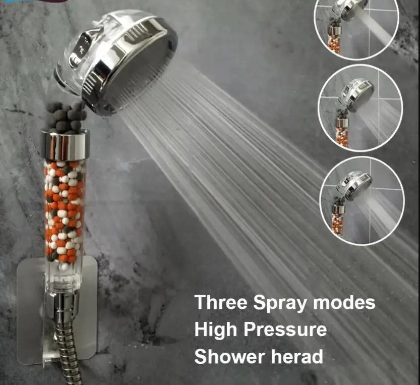 New 3 Functions High Pressure SPA Shower Head Water Saving Handheld Rainfall Bathroom Accessories Anion Filter Shower