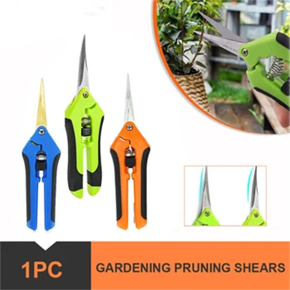 1PC 16.5CM Gardening Scissors Hand Pruner Pruning Shears Trimming Scissors with Straight Elbow Stainless Steel Blades for Plant