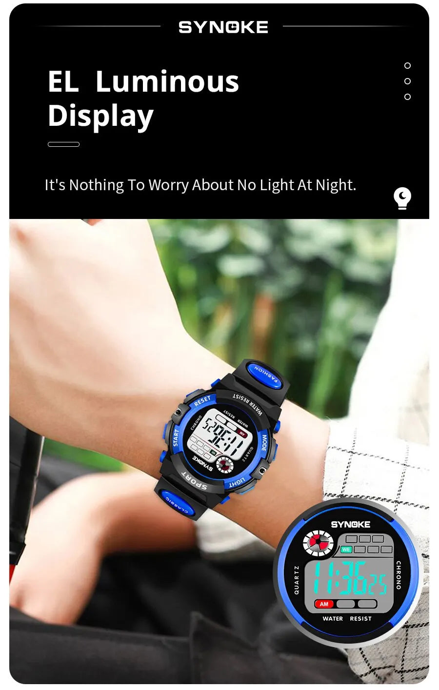 SYNOKE Student Kids Digital Watch Sports Waterproof Boy Electronic Watch Shock Resist Multifunctional Luminous Fashion