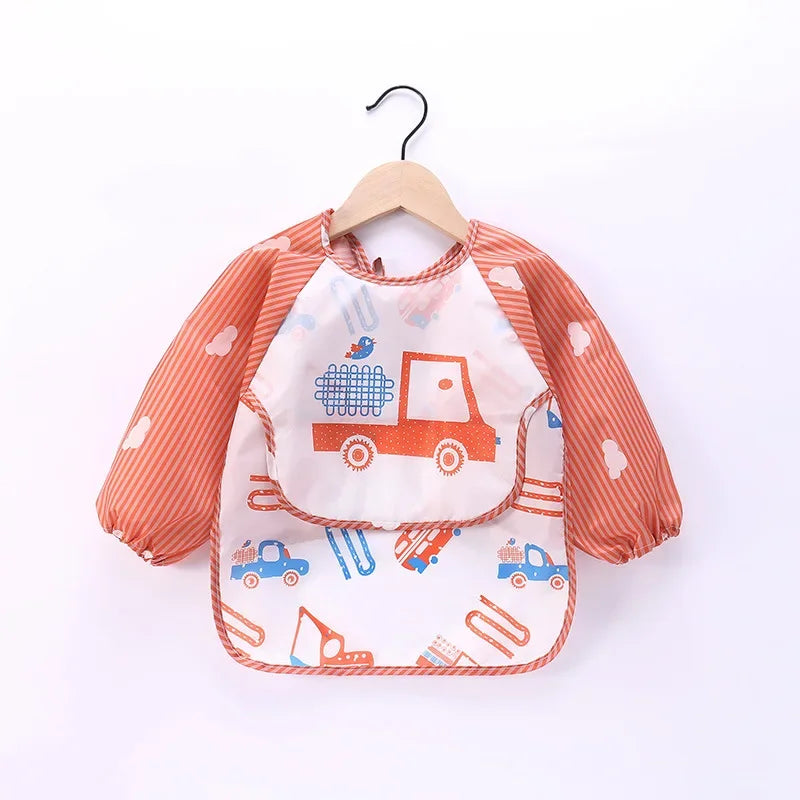 Baby Long Sleeve Scarf Waterproof Toddler Art Smock Feeding Bib Apron Pocket Infant Boys Girls Burp Cloth Banana Bibs for1-3Year