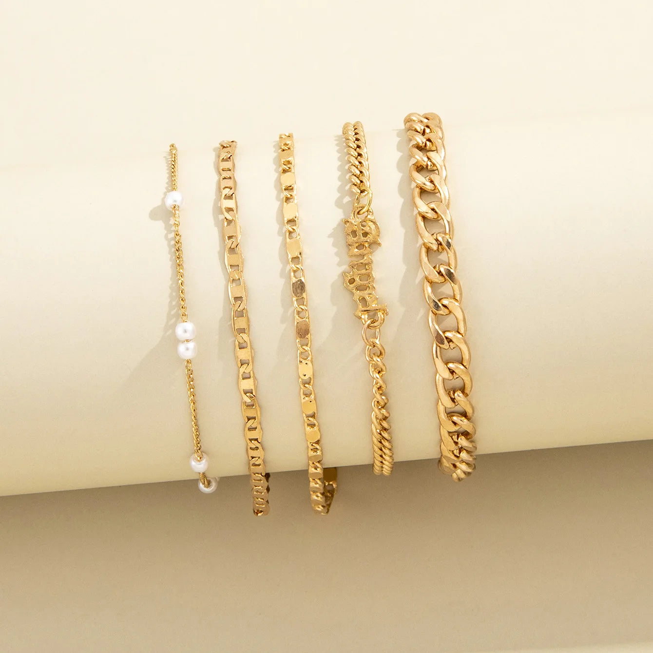 5Pcs Trendy Chain Bracelet Set For Women Angel Letter Gold Silver Color Link Chain Bangle Female Fashion Jewelry Gift