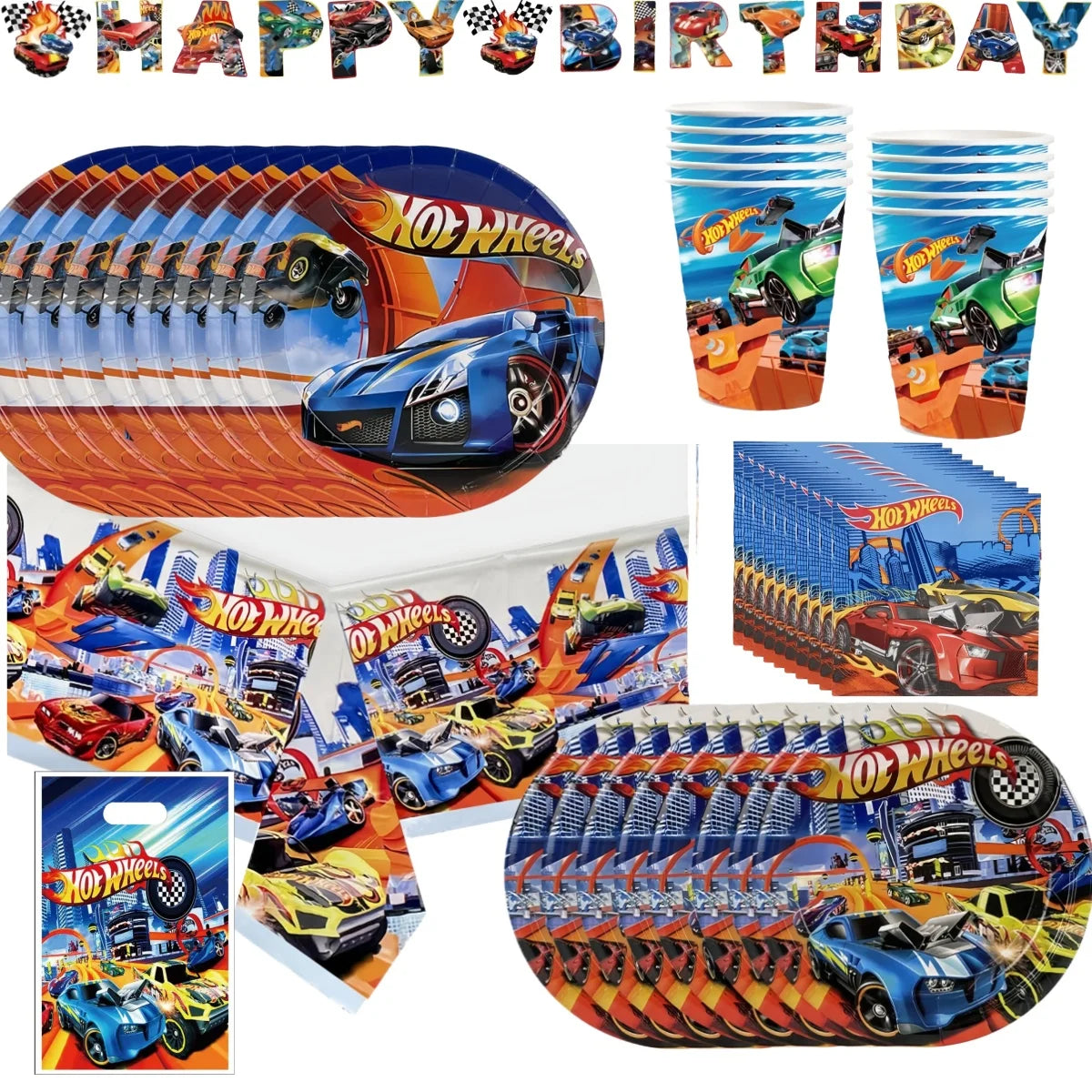 Hot Wheels Birthday Party Decor 20/10pepole Racing Car Disposable Tableware Plate Cup Backdrop Baby Shower Boys Party Supplies