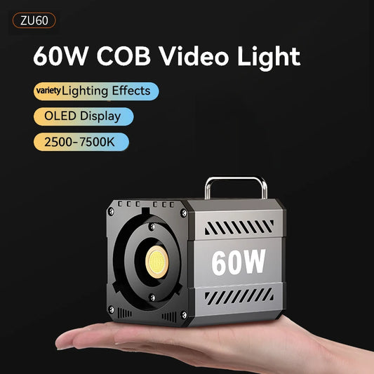 Bi-Color Camera Light 400g Portable 60W COB Continuous Output Lighting CRI≥90 TLCI≥97 Handheld Indoor Outdoor Photography Lights